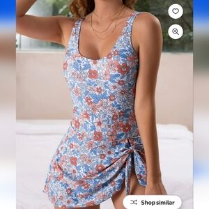 Eomenie Women's Tummy Control Skirt Floral One Piece Swimsuit Swimdress Size M